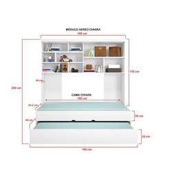 Jogo de Quarto Solteiro Chiara 4 Peças - Roupeiro 2 portas, Módulo Aéreo e Cama com Auxiliar - Phoen - 3