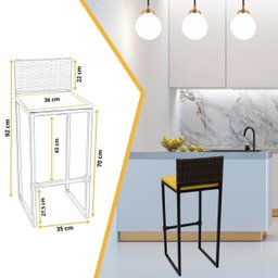 Kit 4 Bancos Quadrado Junco Argila para Bancada Alta Cozinha Área Gourmet Bistrô Piscina Bar - 2