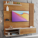 Ver imagem 1 de Painel para Tv até 60 Polegadas 1 Porta Basculante 4 Prateleiras Armani Mel/off White - Casa Giulia