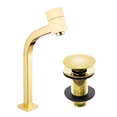 Ver imagem 1 de Torneira de Mesa para Banheiro Bica Alta Quadrada + Válvula Click para Cuba 7/8 Redonda Dourado Bril