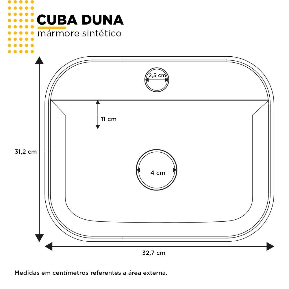 Cuba Pia Mármore Sintético Para Banheiro Lavabo Sobrepor Retangular Duna - 2