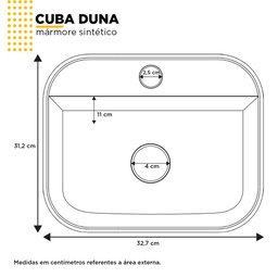 Cuba Pia Mármore Sintético Para Banheiro Lavabo Sobrepor Retangular Duna - 2