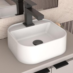Cuba Pia Mármore Sintético Para Banheiro Lavabo Sobrepor Retangular Duna - 1