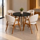 Ver imagem 1 de Conjunto Mesa Leda Tampo Redondo 90cm + 4 Cadeiras Zara Modernas & Sofisticadas em Linho Marfim