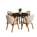 Ver imagem 2 de Conjunto Mesa Leda Tampo Redondo 90cm + 4 Cadeiras Zara Modernas & Sofisticadas em Linho Marfim