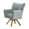 Poltrona Decorativa Nice Prime Veludo Cinza Claro Base Giratória em Madeira Maciça - 3