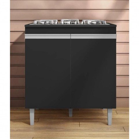 Balcão Cozinha Cooktop Andréia com Tampo 2 Portas Preto - Ajl