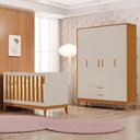 Ver imagem 2 de Jogo de Quarto Infantil Flip Guarda Roupa 4 Portas e Berço Americano Areia Fosco/savana - Reller M