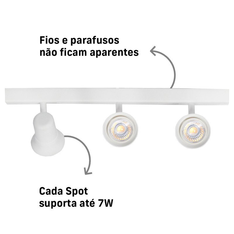 Trilho Eletrificado 42cm 3 Spots Gu10 Dicroica com Conector + 3 Lâmpadas Cor:branco;temperatura:quen - 5