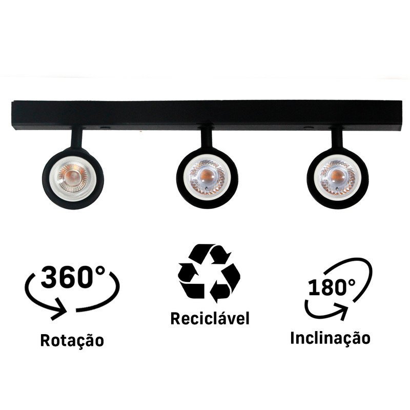 Trilho Eletrificado 42cm 3 Spots Gu10 Dicroica com Conector + 3 Lâmpadas Cor:branco;temperatura:quen - 3