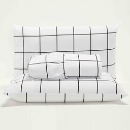 Jogo Cama Lençol Square Solteiro Quadriculado Percal 180 Fios 2 Peças - Branco - 1