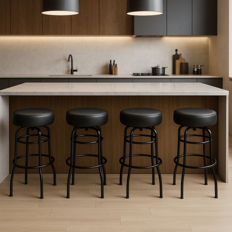 Conjunto 4 Banquetas Giratória Bar para Bancada Média Altura 65cm Cor Preto Assento Preto Poltronas