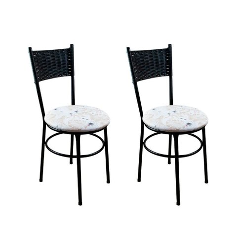 Conjunto 2 Cadeiras Pretas para Cozinha Viena Preta:Floral Areia