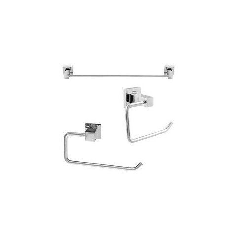 Kit Acessorios Lavatorio Banheiro 3 Peças Future Porta Toalha Banho, Rosto, Papeleira Cromado