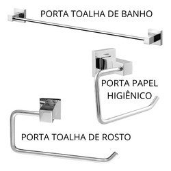 Kit Acessorios Lavatorio Banheiro 3 Peças Future Porta Toalha Banho, Rosto, Papeleira Cromado - 2