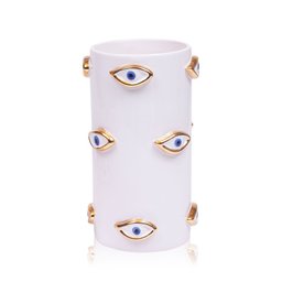 Vaso Eye Gold Cerâmica Branco C/ Olho Azul - 1