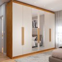 Ver imagem 1 de Guarda-roupa Casal Madalena 6 Portas 4 Gavetas 100% Mdf com Espelho Peroba/off White - Pm