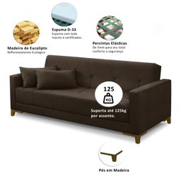 Sofá Cama 3 Lugares 2,00m Aurora Suede Adonai Estofados - 3