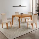 Ver imagem 1 de Conjunto Mesa de Jantar 120cm com 4 Cadeiras Estofadas Multimóveis Crrft-CON044 Madeirado/Creme