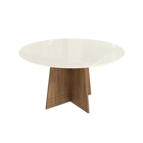 Mesa para Cozinha Lótus com Tampo Madeirado com Vidro 105x105cm Nogueira Off White Vidro Off White