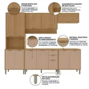 Ver imagem 5 de Cozinha Compacta Modulada 5 Peças 270cm 12 Portas e 2 Gavetas Colors Marrom Freijó/Pinole