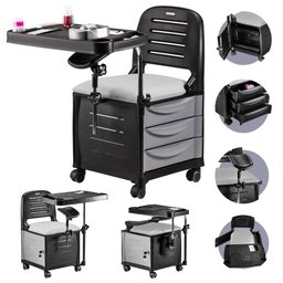 Ciranda Cadeira Manicure 1 Mesa Multifuncional 3 Gavetas com Rodinhas Salão de Beleza Preta Cinza - 1