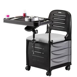 Ciranda Cadeira Manicure 1 Mesa Multifuncional 3 Gavetas com Rodinhas Salão de Beleza Preta Cinza - 2