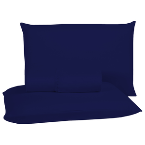 Conjunto Lençol Cama Casal 3 Peças 400 Fios com Elástico e Fronhas Toque Macio:azul Marinho