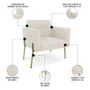 Ver imagem 3 de Poltrona para Sala Pé Metal Dourado Kit 2 Ana Linho Bege - Ibiza