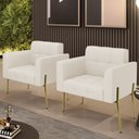 Ver imagem 2 de Poltrona para Sala Pé Metal Dourado Kit 2 Ana Linho Bege - Ibiza