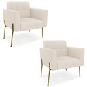 Ver imagem 1 de Poltrona para Sala Pé Metal Dourado Kit 2 Ana Linho Bege - Ibiza