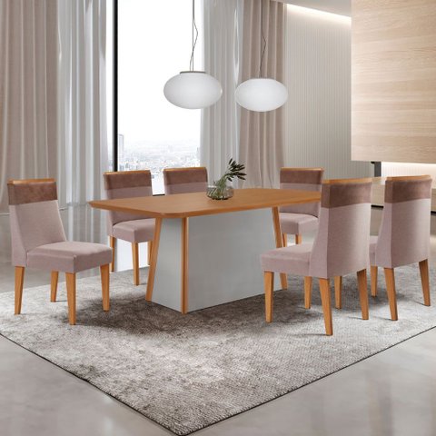 Mesa de Jantar Diane 180cm Tampo Mdf Laminado com 6 Cadeiras Andes Moderna Mobília