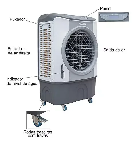 Climatizador Ar Portátil Umidificador Purificador Ventilador Cinza Com Rodinhas 45 Litros 110V / 220 - 3