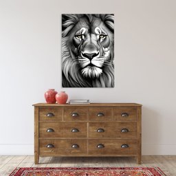 Quadro Decorativo Animais Face de Leão Preto e Branco - 150x100 Cm - 5