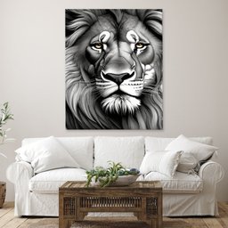 Quadro Decorativo Animais Face de Leão Preto e Branco - 150x100 Cm - 3