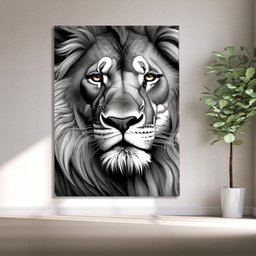 Quadro Decorativo Animais Face de Leão Preto e Branco - 150x100 Cm - 4