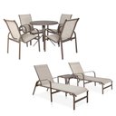 Ver imagem 1 de Conjunto 1 Mesa + 4 Cadeiras + 2 Espreguiçadeiras - Marrom com Tela Café com Leite