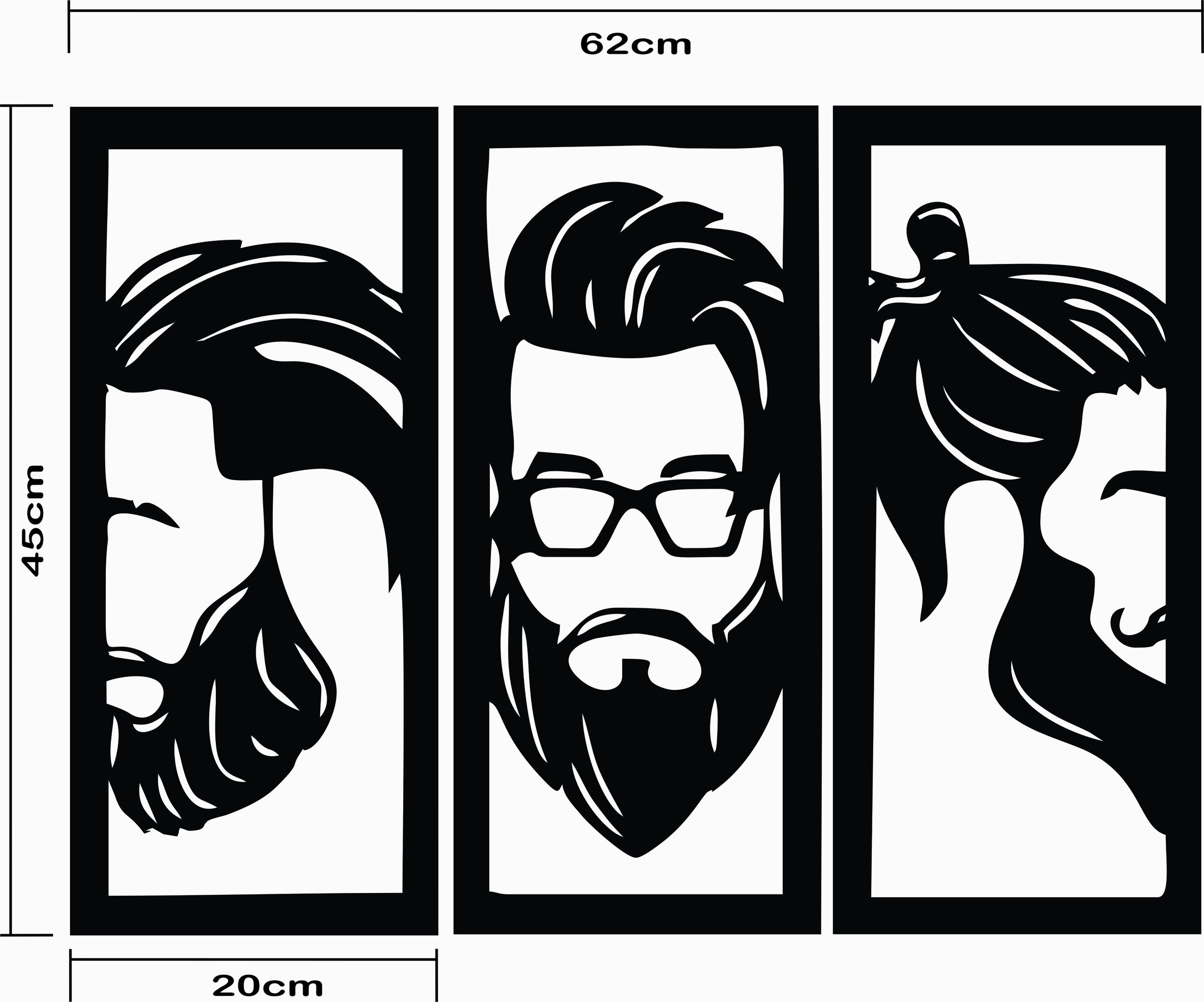 Quadro Trio de Homens Barbearia Cabelereiro Salão em MDF Preto - 2