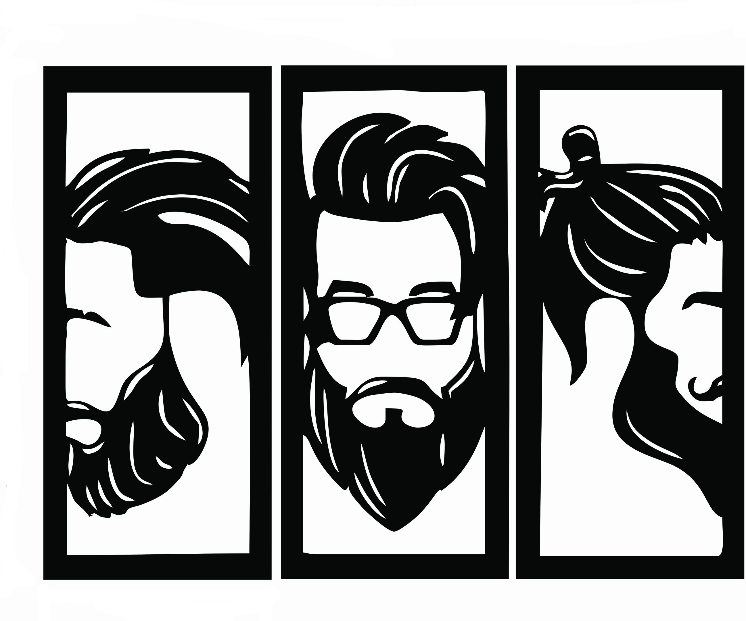 Quadro Trio de Homens Barbearia Cabelereiro Salão em MDF Preto - 3