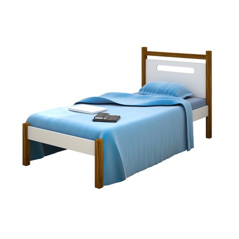 Cama de Solteiro Montessoriana Eloa Acompanha Colchão - Branca e Mel Incluso Lousa Mágica