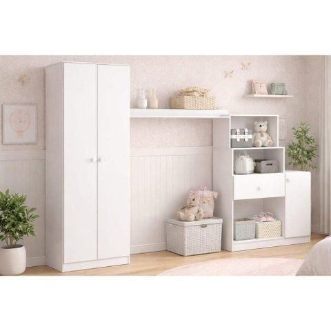 Guarda Roupa Infantil Pétala 3 Portas de Bater 1 Gaveta MDP Branco Henn