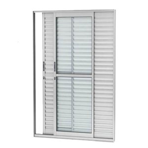 Porta Balcao 3 Folhas Aluminio Brilhante 2,10x1,20 C/ Fechadura