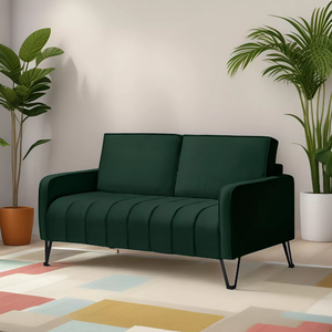 Sofá Living Savana 2 Lugares C/ Pé de Ferro Preto 1,58 Mts Veludo Verde - Espuma D-28