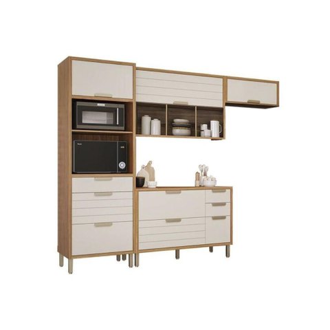 Kit Cozinha Modulada 4 Peças Eloise (2aéreos+1balcão+1paneleiro) Cz028 Freijo/off White - Mgm