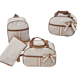 Bolsa maternidade bebê kit 4 peças Trocador Bege impermeável - 1