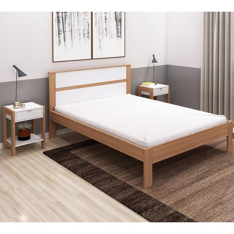 Cama Casalcm8005 e 2 Mesas de Cabeceira Az1016 Qt3 Amendoa Branco Tecno Mobili
