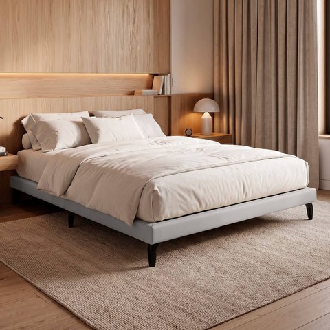 Cama Japonesa Queen Size Veneza 165cm Base Box Orgânica Bouclê Estofada Pés de Ferro:Bouclê Cinza Cl