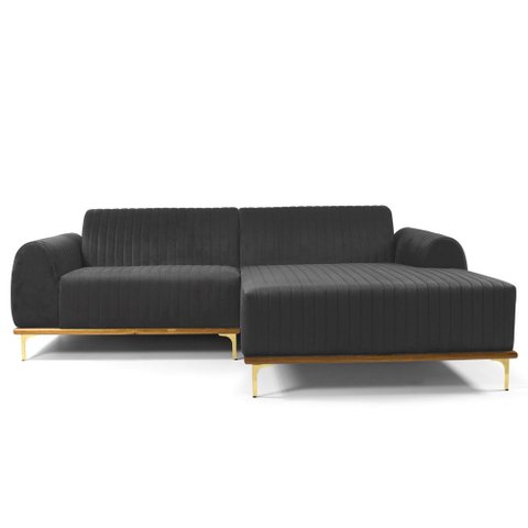 Sofá 3 Lugares Lisboa D07 com Chaise Direita 230cm Veludo Cinza - D’Rossi