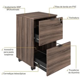 Gaveteiro Volante 2 Gavetas para Pastas Kugv42 Kuadra Espresso Móveis - 4