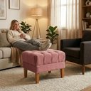 Ver imagem 4 de Puff Retro Capitone Pes Madeira Suede Rose Mpassos